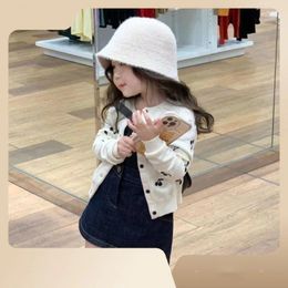 Clothing Sets Korean Spring Children Girl 3PCS Clothes Set Solid Vest Cherry Printed Cardigan Denim Skirt Baby Outfit Young Kid Suit
