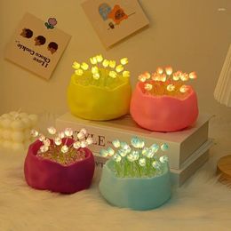 Decorative Flowers 13 Delicate Tulip Nightlight Fashion Led Bedroom Sleep Light Flower Atmosphere Party Birthday Gifts Potted