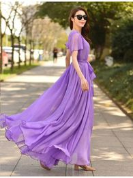 Party Dresses Summer Women's Elegant Holiday V-Neck Maxi Dress Breathable Vacation Chiffon Fashion Flowy High Quality Long 2024