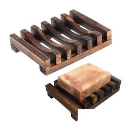 Soap Dishes Natural Wooden Bamboo Dish Tray Holder Storage Rack Box Container For Bath Shower Plate Bathroom Drop Delivery Home Gard Dhv3Q