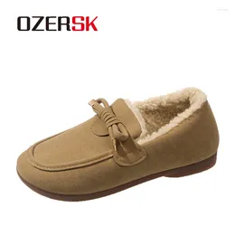 Casual Shoes OZERSK Winter Fashion Non-Slip Warm Fur Outdoor Comfortable Slip On Loafers Plush Versatile Flats For Women