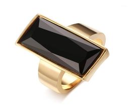 Womens Rings Stainless Steel Goldcolor Rectangular Black Glass Crystal Ring for Women Fashion Jewellery Friend Gift14974303