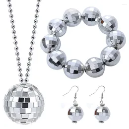 Party Decoration Disco Ball Costume Jewellery Decorations 1970s Silver Mirror Balls Bracelet Earrings Necklace Rave Accessories For Women And