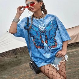 Women's T Shirts 2024 European And American Loose Butterfly Large Short Sleeve Printed T-shirt Women Harajuku Y2k Top Graphic Tee