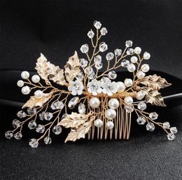 Newest Gold Color Women Hairpieces Wedding Hair Combs Handmade Crystal Pearls Bridal Hair Jewelry Accessories JCH1684443067
