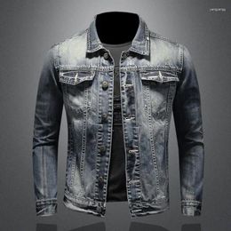 Men's Jackets Flip Collar Motorcycle Denim Jacket Personalised Retro Slim Fit Fashionable Casual Top Stylish Trend