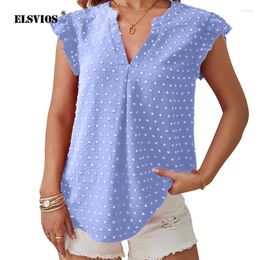 Women's Blouses Casual V-neck Polka Dot T-shirt For Spring Summer Printed Pile Up Sleeves Women Jacquard Loose Top 2024 Womens Clothing