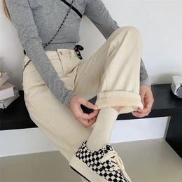 Women's Jeans Warm Bigh Woman Spring Autumn Winter Fashion Casual Denim Women Pants Female Girls Straight Leg Baggy Wholesale