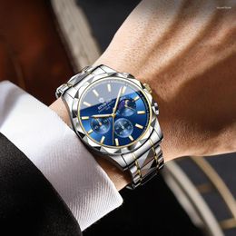 Wristwatches ZKON Luxury Man Wristwatch Waterproof Luminous Chronograph Watch For Men Stainless Steel Men's Quartz Watches Reloj Hombre