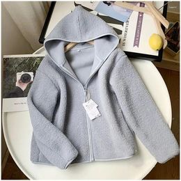 Women's Jackets Spring Autumn Jacket Loose Hooded Cardigan Temperament Ladies Coat Casual Fluffy Fleece Simplicity Lady Outerwear
