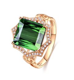 Fashion Jewellery 18k Yellow Gold Plated Princess Square Emerald Tourmaline Colour Stone Ring1115474
