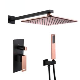 Luxury black brass shower system with wall mounted design Dual function cold hot dual control rose gold simple bathroom faucet