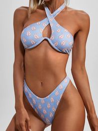 Women's Swimwear ZAFUL Crisscross Paisley Print Cutout Underwire Bikini