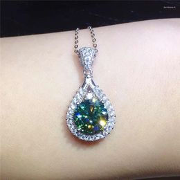 Pendant Necklaces Huitan Green CZ Water Drop Shaped Necklace Vintage Accessories Women For Party Silver Colour O Chain Gift Elegant Jewellery