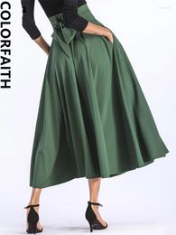 Skirts SK8831 2024 Slit Vintage Korean Fashion Pleated Flared Pockets Lace Up Bow Spring Summer Women Long Maxi