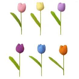 Decorative Flowers Artificial Crochet Flower Hand Finished Knitted Tulip Kids Desk Decorations Valentine's Day Home Decor