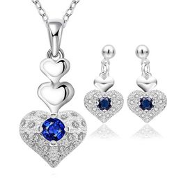 Bröllopsmycken uppsättningar 925 Sterling Silver Heart Necklace Earring Crystal CZ Stone Zircon smycken Söt vacker för kvinnor Bröllop Lady Set Top Quality H240504