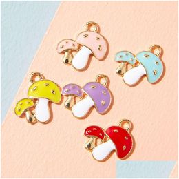 Charms Mrhuang 10Pcs/Lot Cute Mushroom Enamel Fashion Jewellery Accessories Fit Bracelet Earring Diy Making Gold Colour Drop Delivery F Dhmvd