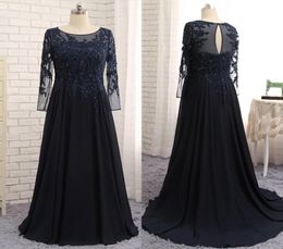 Navy Blue Mother Of The Bride Evening Dresses Long Sleeves Appliques Lace Aline Vneck Custom Made Winter Special Occasion Dresse2076816