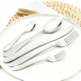 Flatware Sets Drmfiy 5Pcs Silver Cutlery Set Dinner Knife Tea Fork Spoon Silverware Stainless Steel Dinnerware Party Tableware