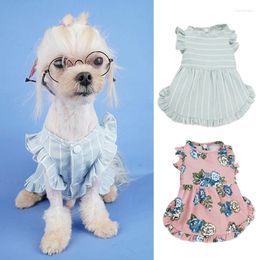 Dog Apparel Ruffle Sleeves Floral Skirt Cat Princess Dress Multicolor Buttons Design Pet For Puppy Chihuahua Clothing