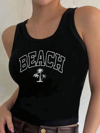 Women's Tanks Printcess Y2K Cool Sleeveless Round Neck Tank Top Summer Coconut Beach Monogrammed Crew-Neck For Women