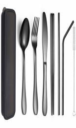 Black Tableware Set Stainless Steel Cutlery Set Portable with Box Travel Picnic Dinner Set 7 Piece Utensils Reusable EcoFriendly 28161545