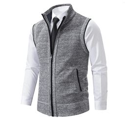 Men's Vests Autumn Winter Sweater Vest Men Thick Sleeveless Cardigan Mens Knitted Waistcoat Fashion Stand Collar Knit