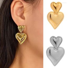 Dangle Earrings Double Heart Shaped For Women Fashion Jewelry Gift Stainless Steel Vintage Drop Earring