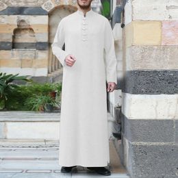 Ethnic Clothing Men's Solid Colour Muslim Robe Simple Fashion Standing Collar Button Islamic Large Size Long Sleeve Arabian