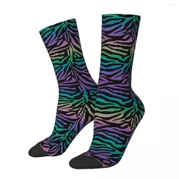 Women Socks Rainbow Zebra Spring Animal Print Stripe Stockings Modern Ladies Medium Soft Printed Running Sports Non Slip