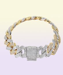 14mm Iced Cuban Link Prong Chain Necklace 14K White Gold Plated Two Tone Gold and Silver Colour Diamond Cubic Zirconia Jewellery 16in6558010