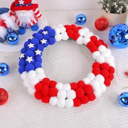 Decorative Flowers Independence Day Garland Patriotic Usa Flag Wreath Stars Decoration For Front Door Wall July 4th Theme