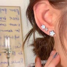 Stud Earrings Five Pointed Star Fresh Pearl Versatile Temperament Sweet Blue Female Niche High-end Feeling