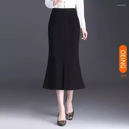 Skirts Women Chic Slim Fit Coffee Black Bodycon Fishtail Skirt 2024 Spring Autumn Elegant High Waist Skinny Long Office Lady2917