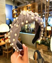 2019 Pearl Headband Solid Coral Cloth Knotted hair band for Women Fashion Korean Style Women Vintage Accessories Pearl Hairband GB3156979