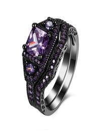 Fine Luxury Wedding diamond Rings black white gold double set nano zircon plated ring whole7105396