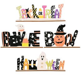 Party Supplies Halloween Decoration Wooden Letter Ornaments Painted Pumpkin Trick or Treat Home Dinner Table Decor XBJK21077081202