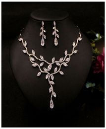 Zircon Wedding Jewelry Sets Choker Necklace Wedding Necklaces and Earrings for Women Floral Wedding Accessories7559571