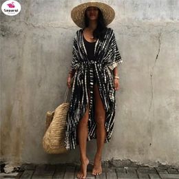 Casual Dresses SEPARQI Summer Women Vintage Kimono Swimwear Halo Dyeing Beach Cover Up With Sashes Oversized Long Cardigan Holiday Sexy