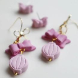 Dangle Earrings Polymer Clay Hadmande Purple Bow Drop For Women Simple Fashion Lantern Pendant Earring Jewellry Gift