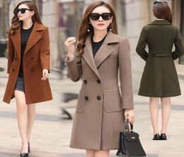 Women039s Wool Blends 2021 Fund Woolen Loose Coat Woman Waist Overknee Long Section Two Row Buckle Woollen Overcoat Windbreak1308128