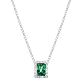 neckless for woman Swarovskis Jewelry Pair of Spiritual Green Square Necklace Female Swarovski Element Crystal Collar Chain Female