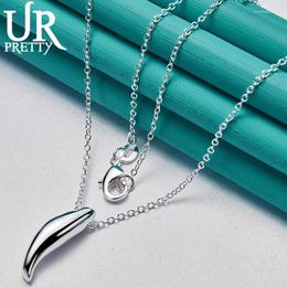 Pendants URPRETTY 925 Sterling Silver Smooth Long Solid Pendant Necklace 16/18/20/22/24/26/28/30 Inch Chain For Woman Wedding Jewellery