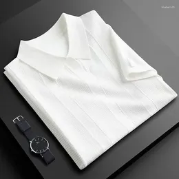 Men's Polos Summer Clothing Luxury Knit V Neck Short-sleeved Polo Shirt Solid Colour Leisure Korean Breathable Slim Knitwear