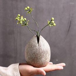 Vases Japanese Style Terracotta Vase Imitation Stone Abstract Flower Arranger Table Top Vintage Ornament Living Room