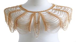 high quality fashion sexy necklace shoulder tassel heavy metalic glittering rhinestone body gold chain Jewellery for night clubs4768324