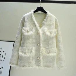 Women's Knits S-XXL Women Cardigan Thick Open Front Knitted Sweater Long Sleeve Loose Spring Autumn Winter Fashion Casual Elegant Beige