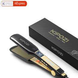 KIPOZI Professional Flat Iron Hair Straightener with Digital LCD Display Dual Voltage Instant Heating Curling y240423