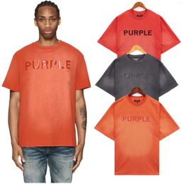 Men's T Shirts Purple Brand Letter Logo Print Mens Washed T-Shirt Men Women Short Sleeve Tops Tee
